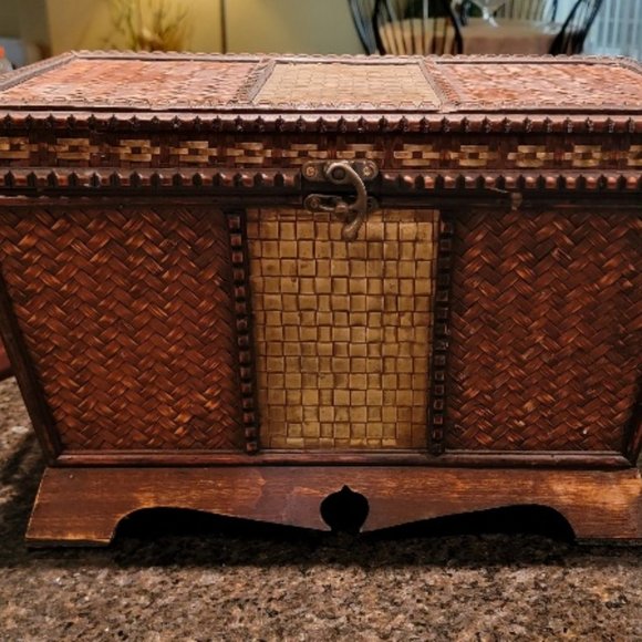 Woven Wood & Copper Basket Keepsake Box